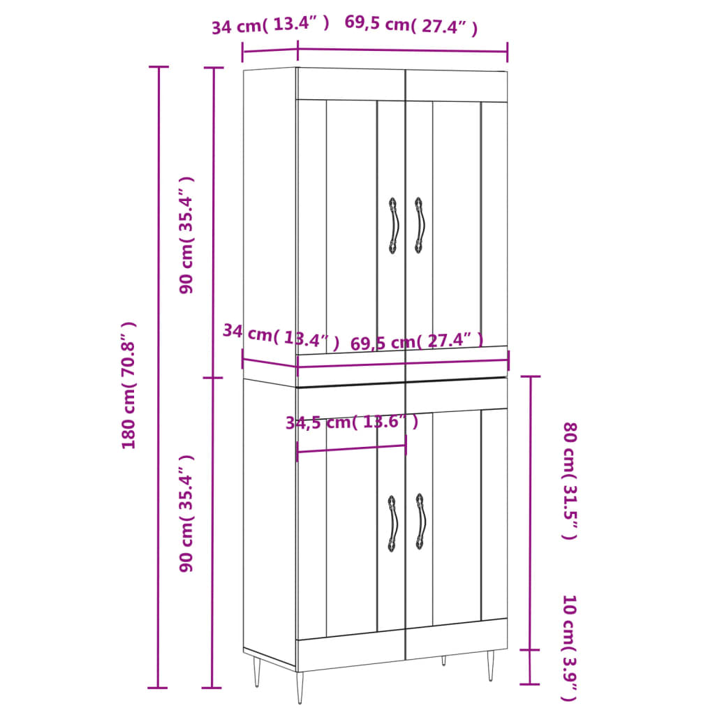 Skåp Sonoma Ek 69,5x34x180 cm