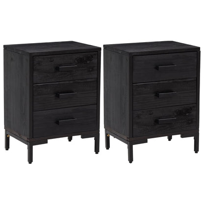 Sängbord 2 st svart 40x30x55 cm massivt furuträ