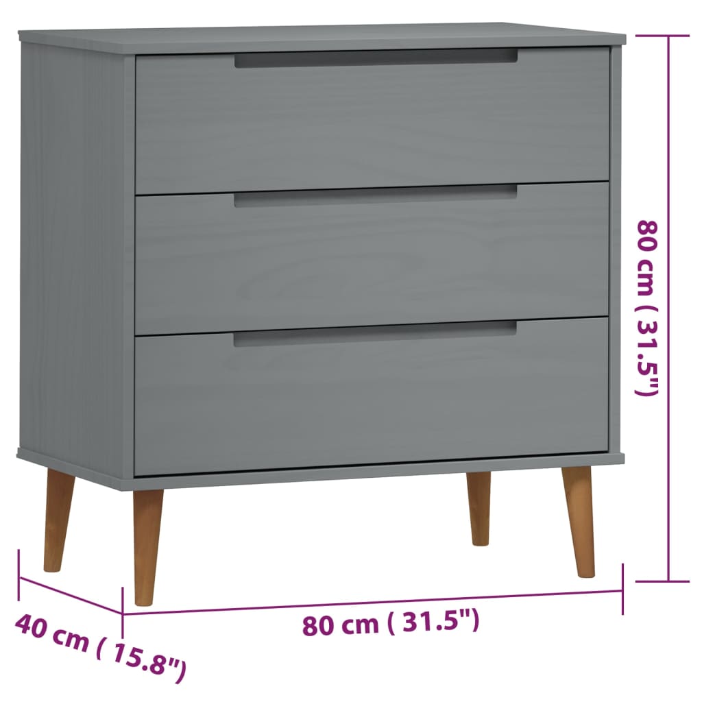 Byrå Grå 80x40x80 cm massiv furu