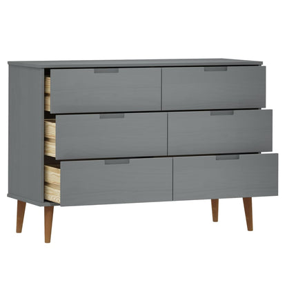 Byrå Grå 113x40x80 cm massivt furuträ