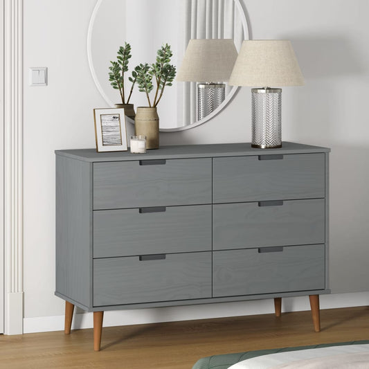Byrå Grå 113x40x80 cm massivt furuträ
