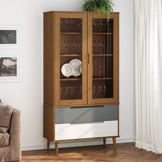 Vitrinskåp MOLDE Brun 90x35x175 cm massiv furu