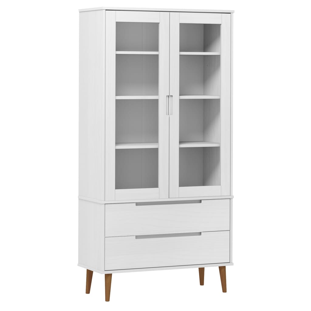 Vitrinskåp Vit 90x35x175 cm massiv furu