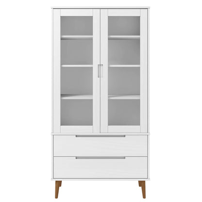 Vitrinskåp Vit 90x35x175 cm massiv furu