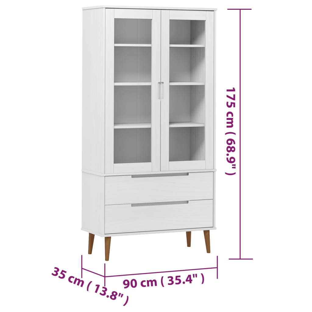 Vitrinskåp Vit 90x35x175 cm massiv furu