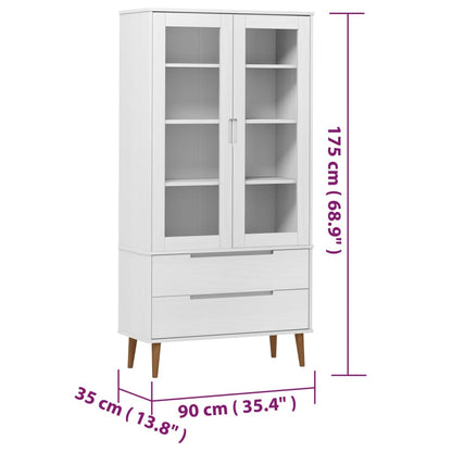 Vitrinskåp Vit 90x35x175 cm massiv furu
