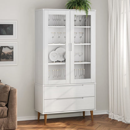 Vitrinskåp Vit 90x35x175 cm massiv furu
