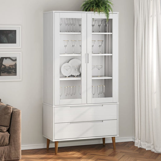 Vitrinskåp Vit 90x35x175 cm massiv furu
