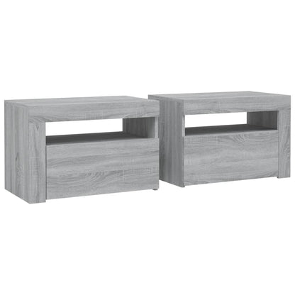 Sängbord 2 st med LED-belysning Grå sonoma 60x35x40 cm