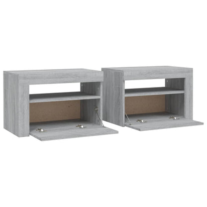 Sängbord 2 st med LED-belysning Grå sonoma 60x35x40 cm