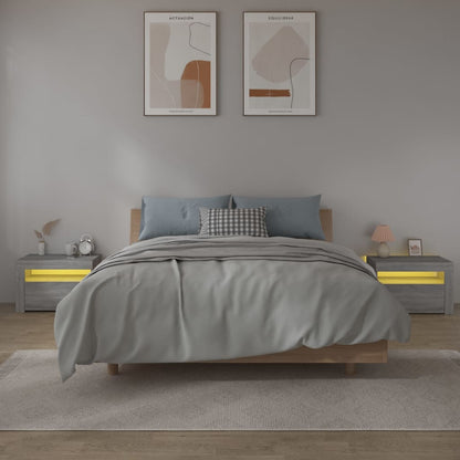 Sängbord 2 st med LED-belysning Grå sonoma 60x35x40 cm