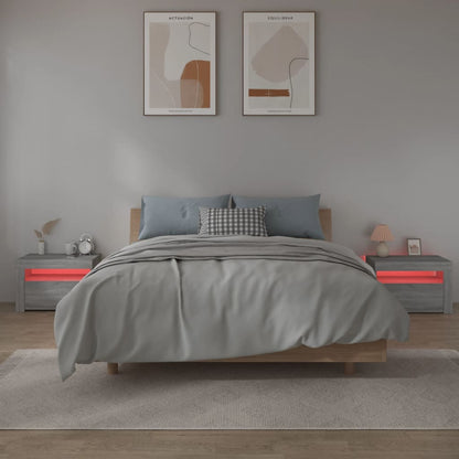 Sängbord 2 st med LED-belysning Grå sonoma 60x35x40 cm