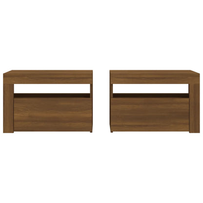 Sängbord 2 st med LED-belysning Brun ek 60x35x40 cm