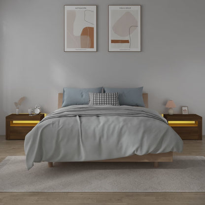 Sängbord 2 st med LED-belysning Brun ek 60x35x40 cm