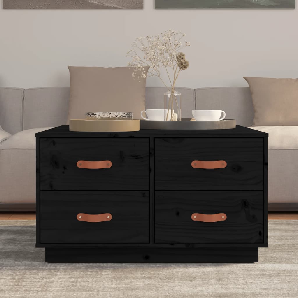 Soffbord Svart 80x80x45 cm massiv furu