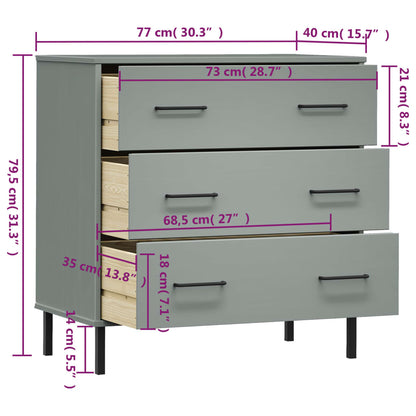 Byrå Grå med 3 lådor OSLO 77x40x79,5 cm massivt trä