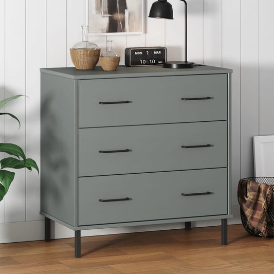 Byrå Grå med 3 lådor OSLO 77x40x79,5 cm massivt trä