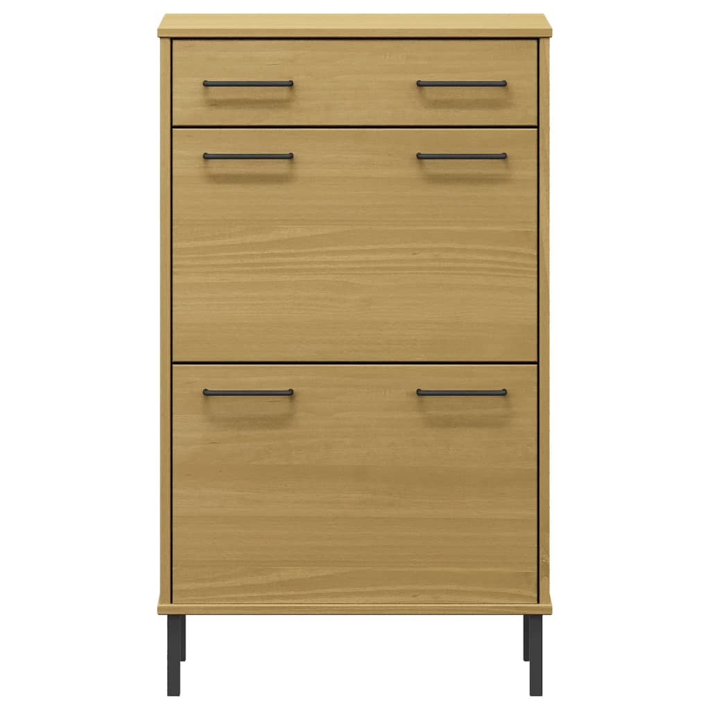 Skoställ Trä Skoskåp med metallben OSLO Brun massiv furu