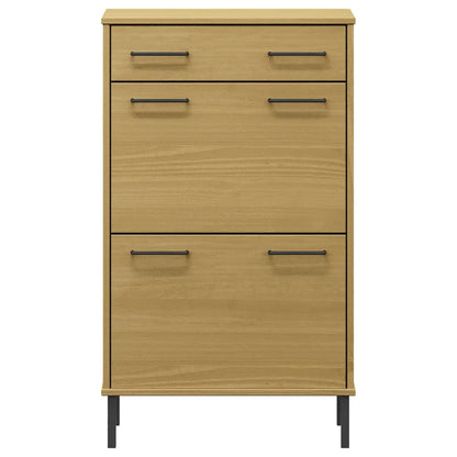 Skoställ Trä Skoskåp med metallben OSLO Brun massiv furu