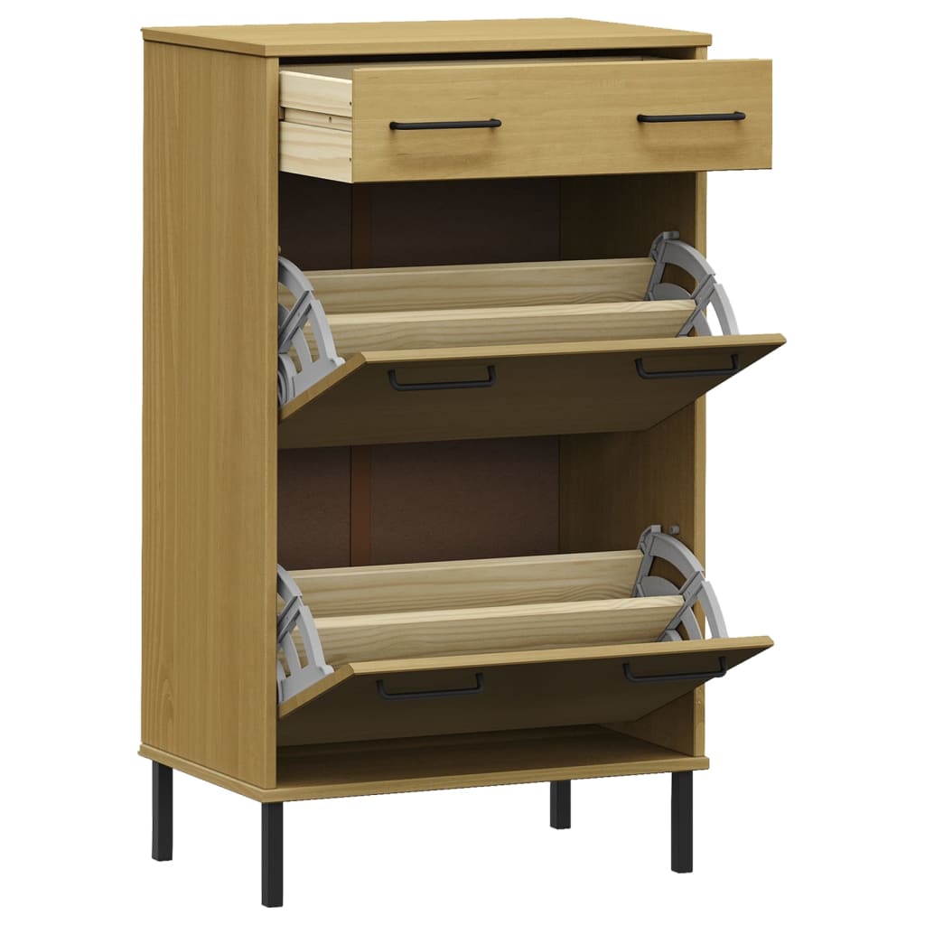 Skoställ Trä Skoskåp med metallben OSLO Brun massiv furu