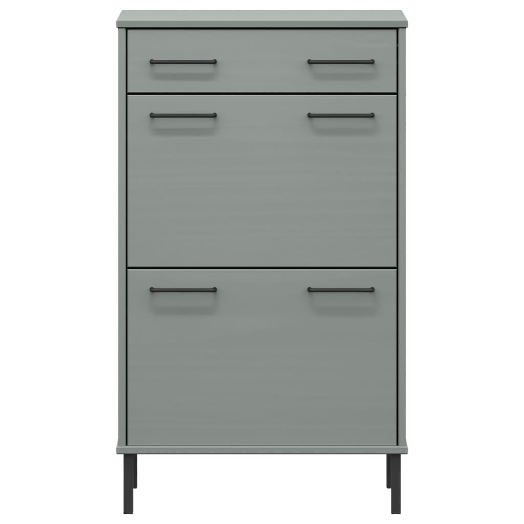 Skoställ Grå Skoskåp med metallben OSLO massiv furu