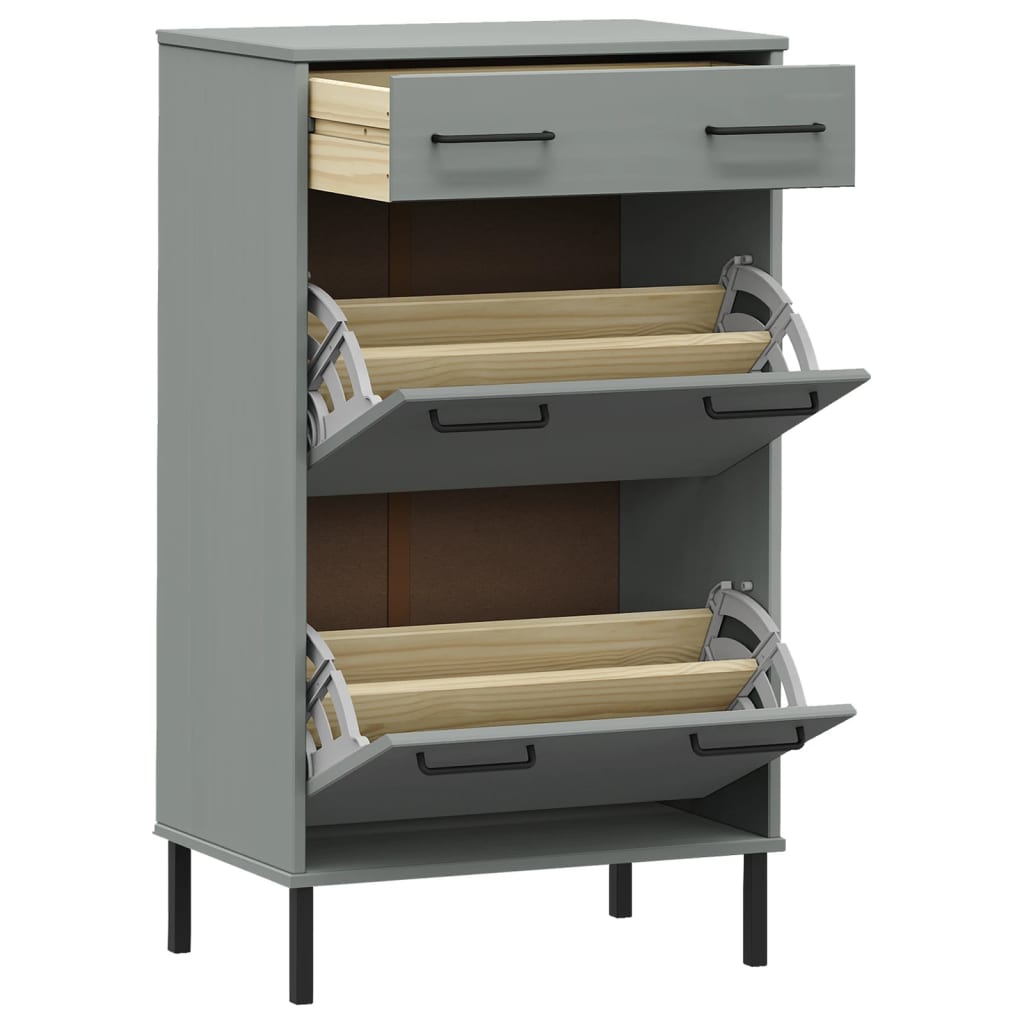 Skoställ Grå Skoskåp med metallben OSLO massiv furu