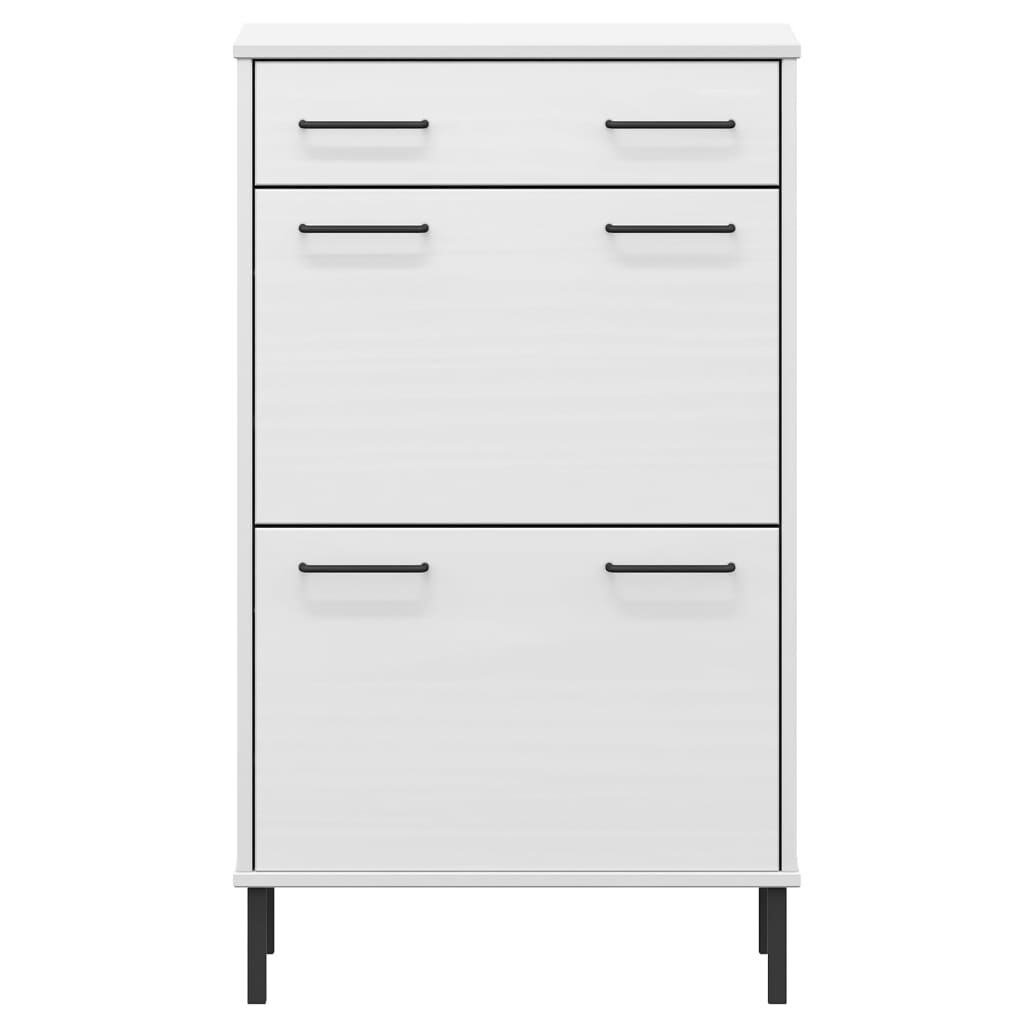 Skoställ Vit Skoskåp med metallben OSLO massiv furu