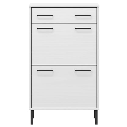 Skoställ Vit Skoskåp med metallben OSLO massiv furu