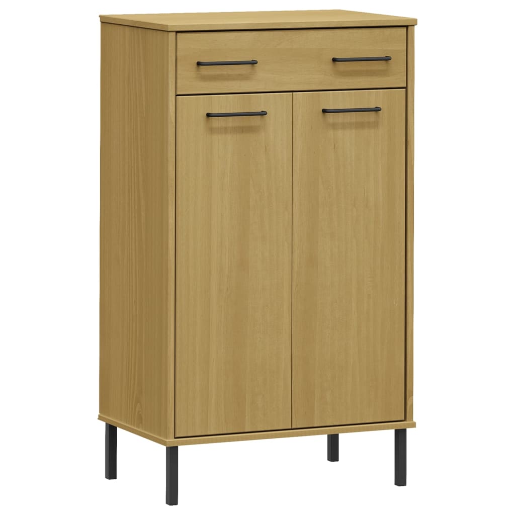 Skoställ Trä Skoskåp med metallben OSLO Brun massiv furu