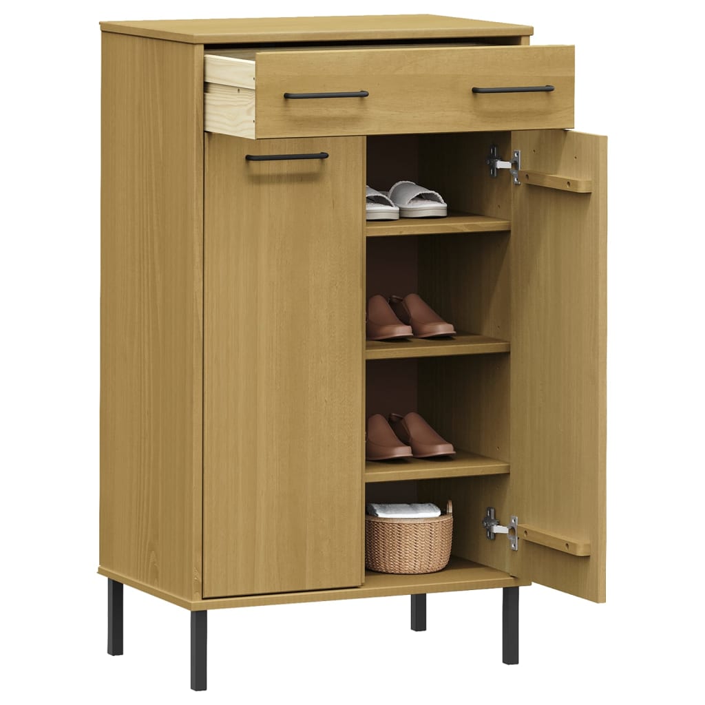 Skoställ Trä Skoskåp med metallben OSLO Brun massiv furu