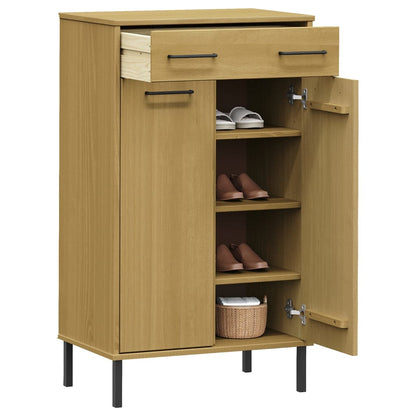 Skoställ Trä Skoskåp med metallben OSLO Brun massiv furu