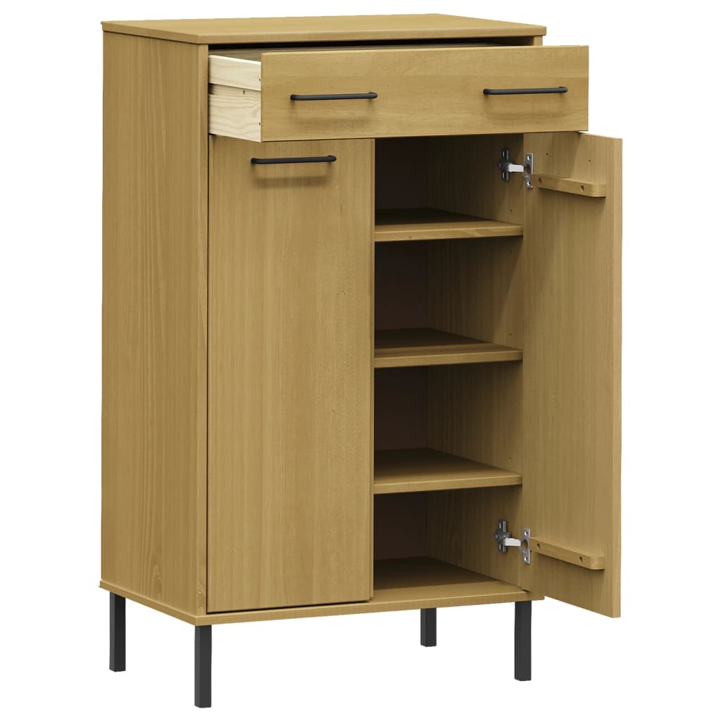 Skoställ Trä Skoskåp med metallben OSLO Brun massiv furu