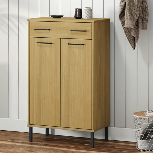 Skoställ Trä Skoskåp med metallben OSLO Brun massiv furu