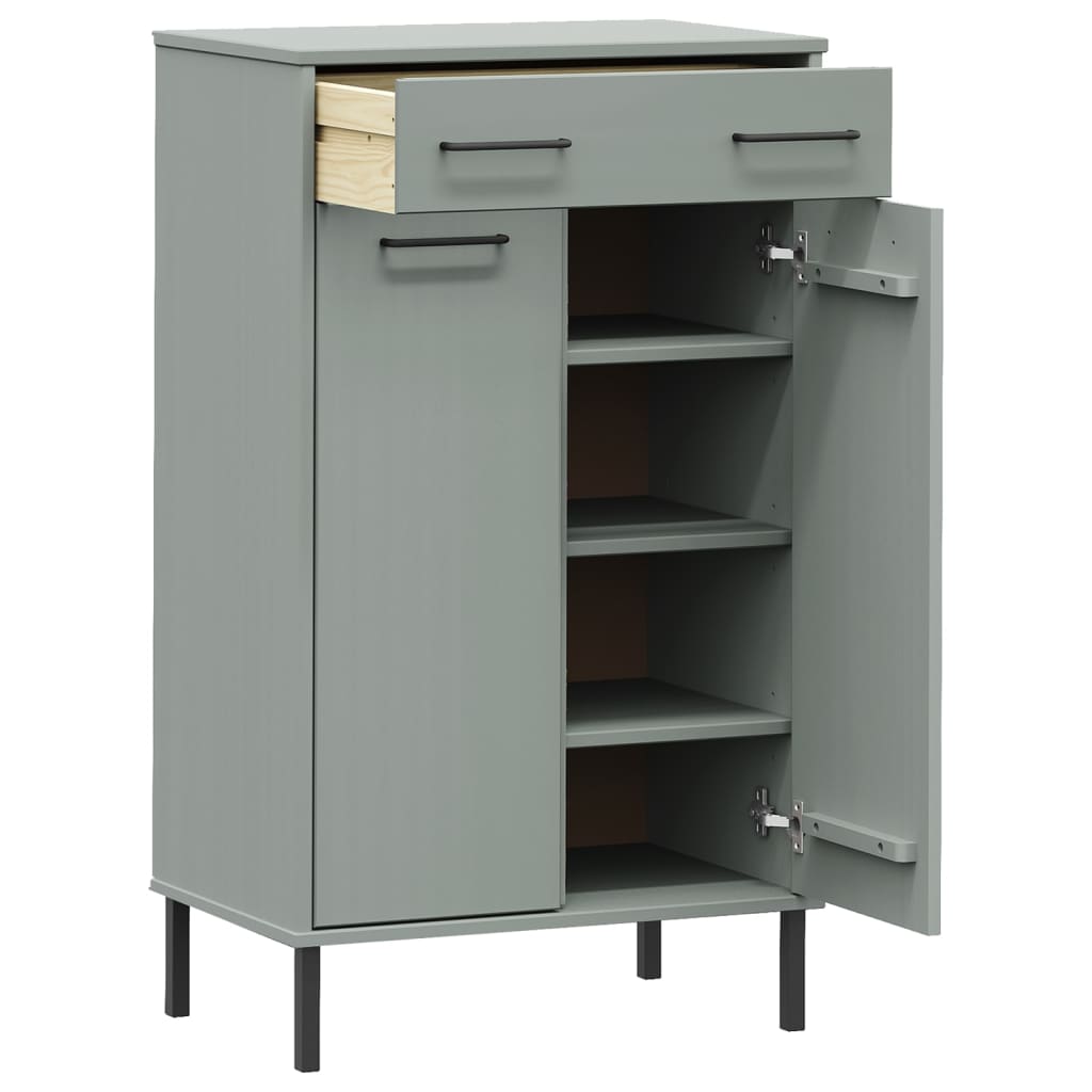 Skoställ Grå Skoskåp med metallben OSLO massiv furu