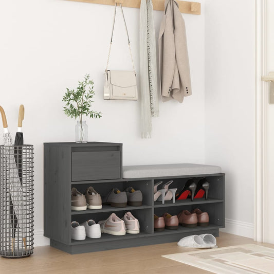 Skoställ Grå Skoskåp 110x34x61 cm massiv furu