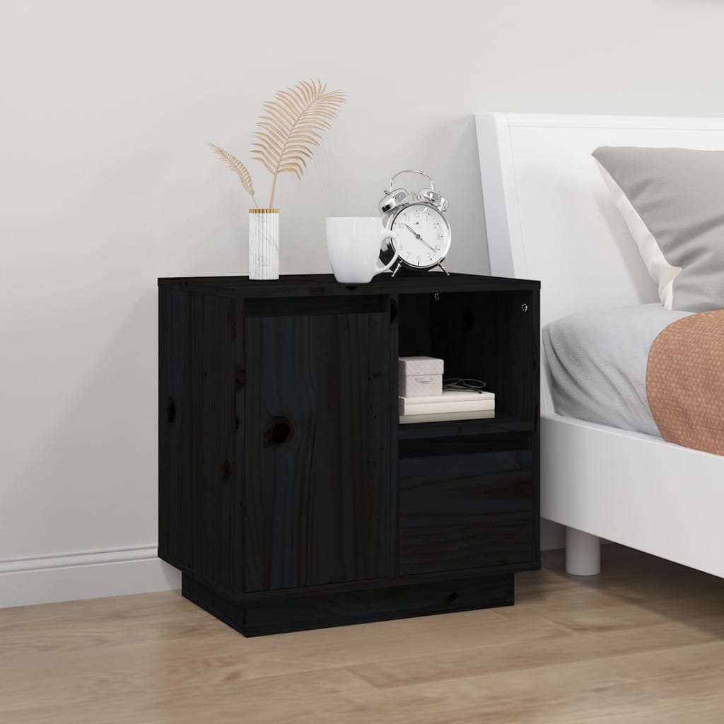 Sängbord 2 st svart 50x34x50 cm massivt furuträ
