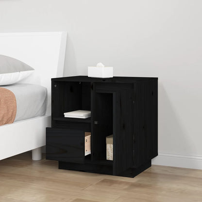Sängbord 2 st svart 50x34x50 cm massivt furuträ