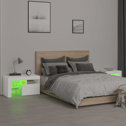 Sängbord med LED 2 st vit 70x36,5x40 cm