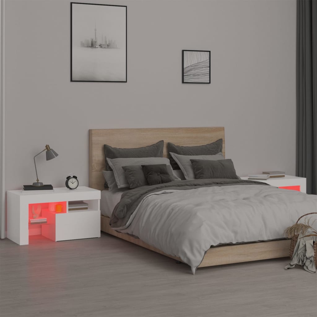 Sängbord med LED 2 st vit 70x36,5x40 cm