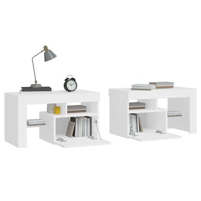 Sängbord med LED 2 st vit 70x36,5x40 cm