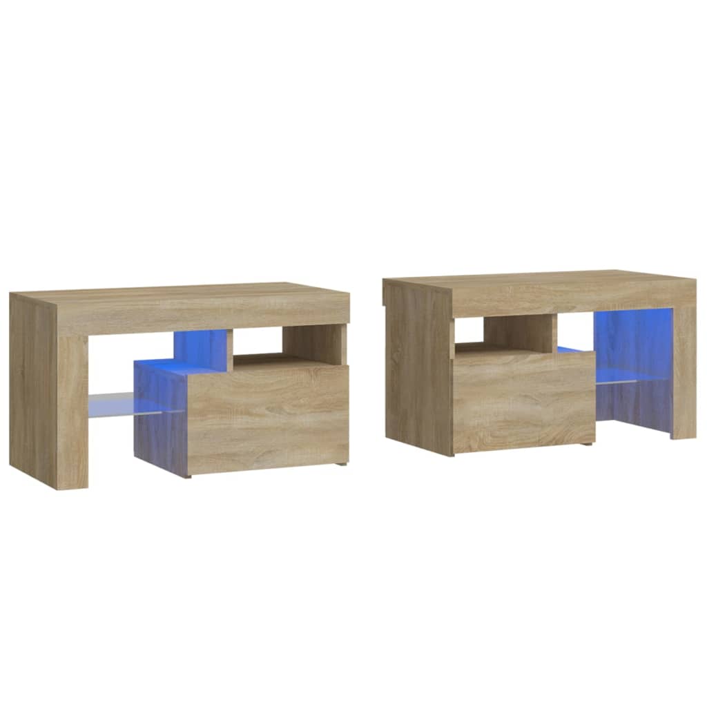 Sängbord med LED 2 st sonoma-ek 70x36,5x40 cm