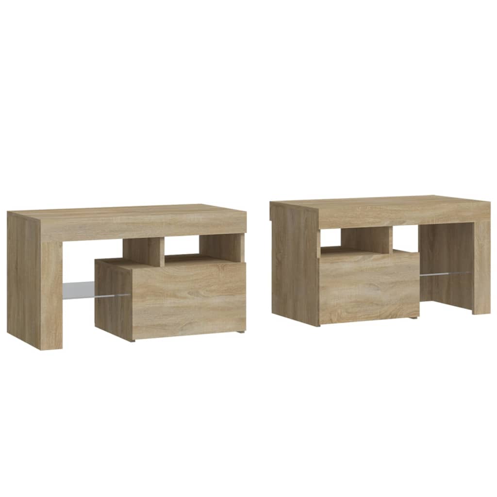 Sängbord med LED 2 st sonoma-ek 70x36,5x40 cm