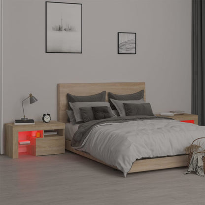 Sängbord med LED 2 st sonoma-ek 70x36,5x40 cm