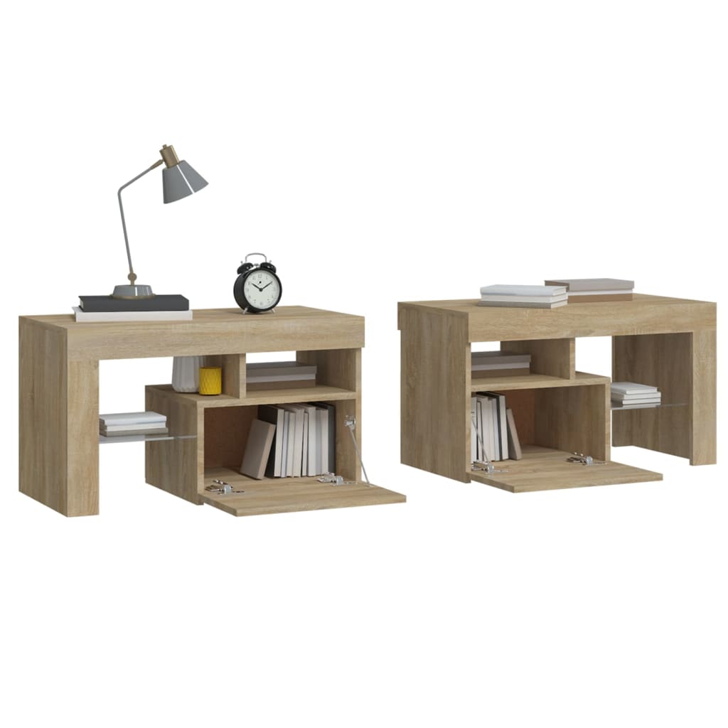Sängbord med LED 2 st sonoma-ek 70x36,5x40 cm