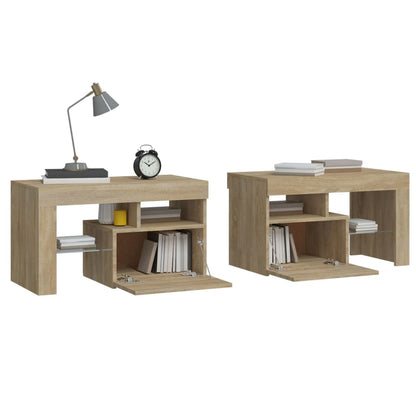 Sängbord med LED 2 st sonoma-ek 70x36,5x40 cm