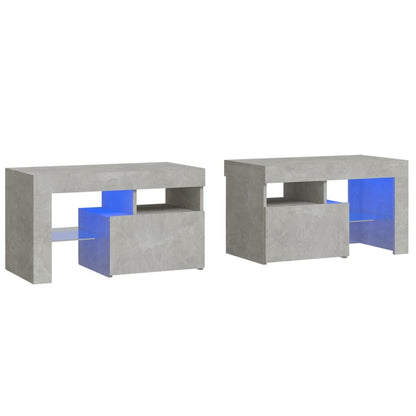 Sängbord med LED 2 st betonggrå 70x36,5x40 cm