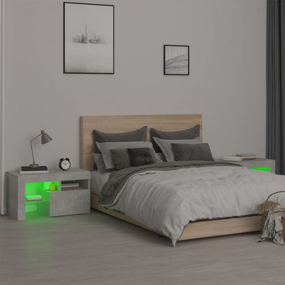 Sängbord med LED 2 st betonggrå 70x36,5x40 cm