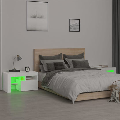 Sängbord med LEDs 2 st vit högglans 70x36,5x40 cm