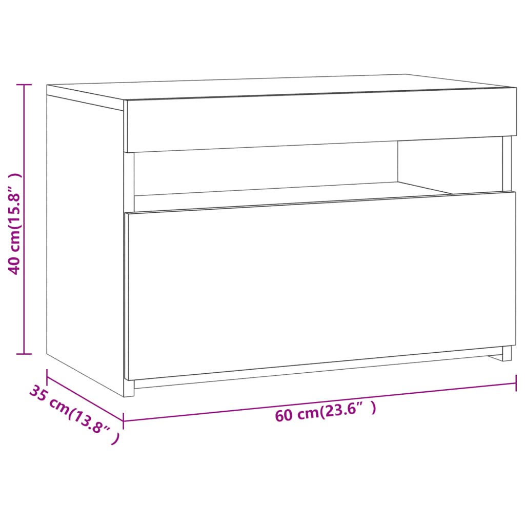Sängbord 2 st med LED-belysning rökfärgad ek 60x35x40 cm