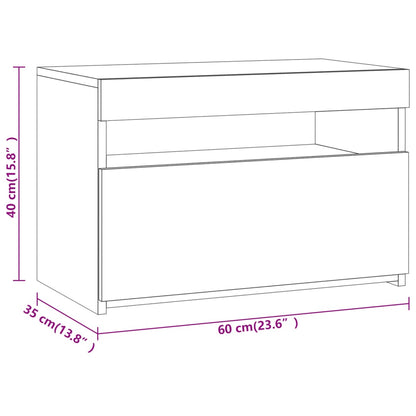 Sängbord 2 st med LED-belysning rökfärgad ek 60x35x40 cm